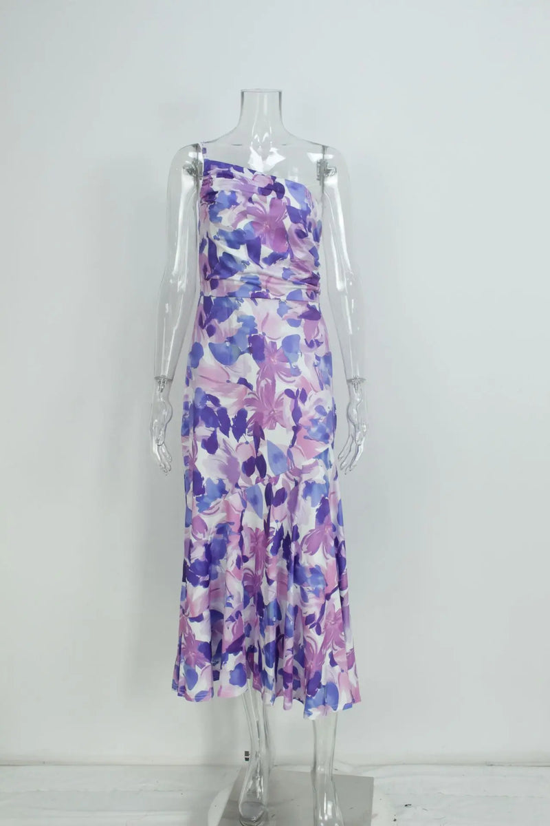 One-shoulder bloemenjurk – Roze