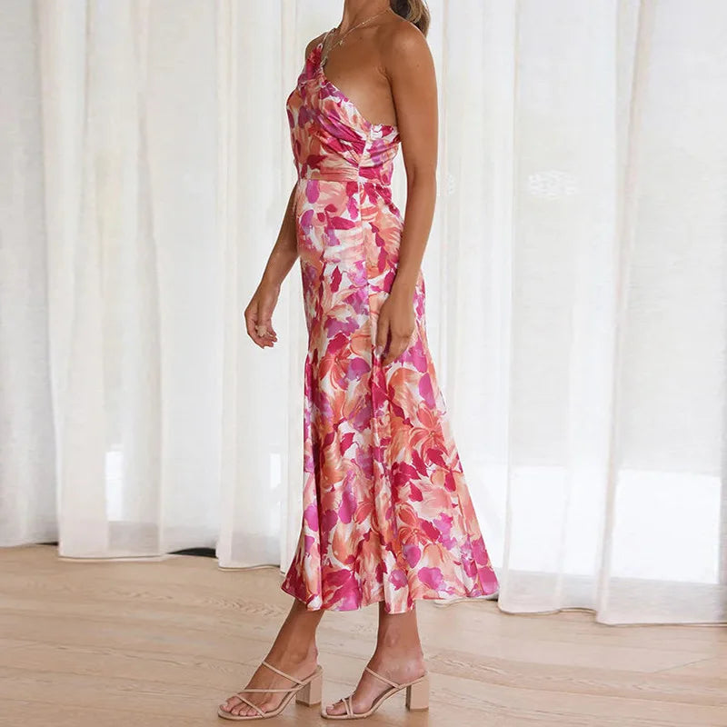 One-shoulder bloemenjurk – midi