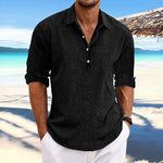 Heren henley-overhemd – linnen-look miniatuur 2