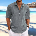 Heren henley-overhemd – linnen-look miniatuur 3